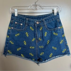 Embroidered Dollar Sign Denim Shorts